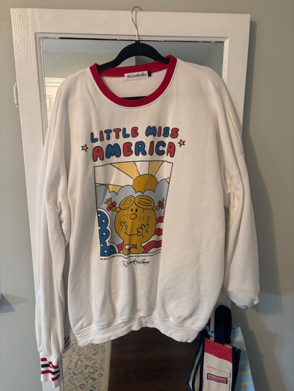 The Laundry Room White Sweatshirt with Red Trim